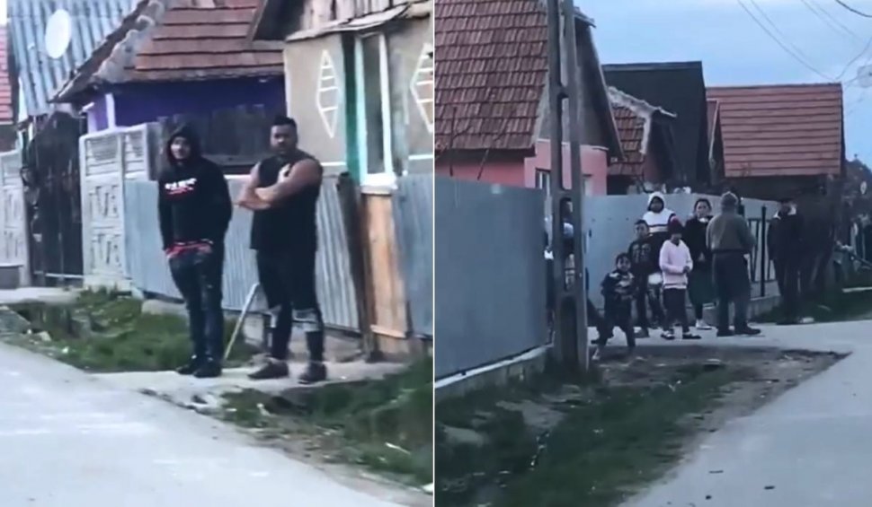 Un echipaj de poliție transmite în limba romilor mesajul "Stați în casă!", în timp ce zeci de localnci se uită impasibili din porți