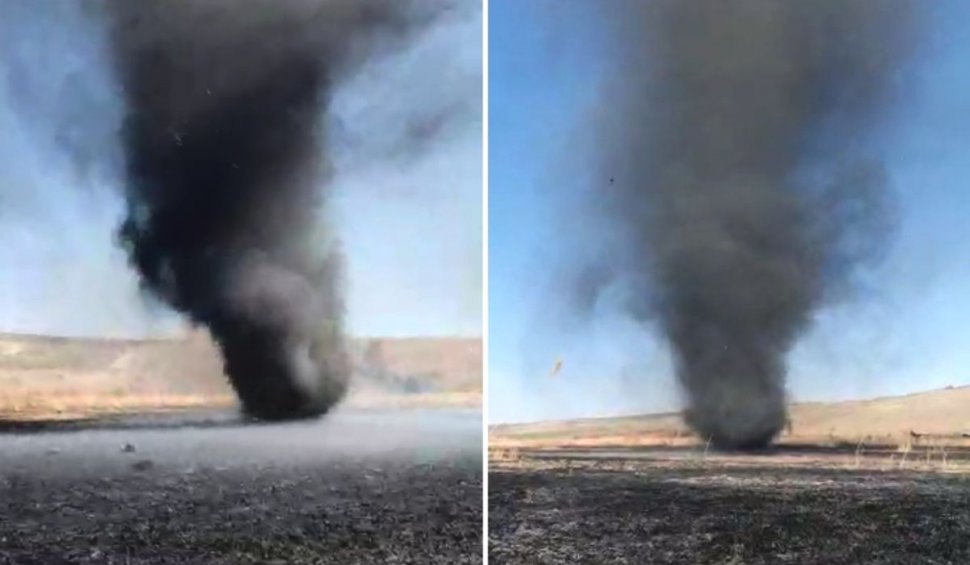 Tornadă de fum filmată în Vaslui, după un incendiu uriaș la Moara Domnească