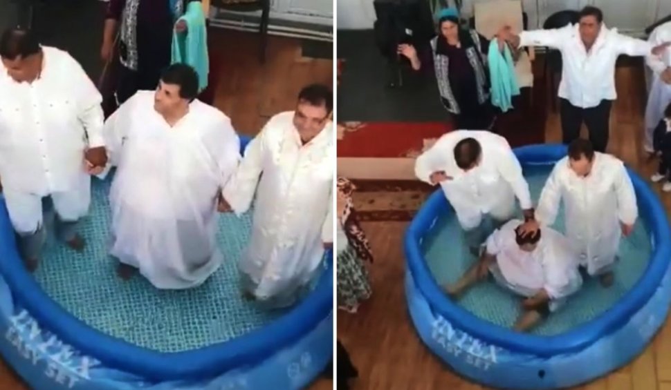 Mai mulţi pocăiţi din Târgu-Jiu s-au botezat în sufragerie, într-o piscină pentru copii - VIDEO