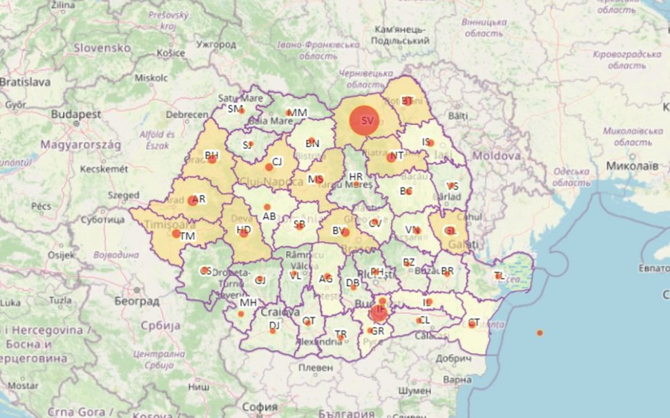 Cazuri de coronavirus pe județe. Harta celor mai afectate zone din România