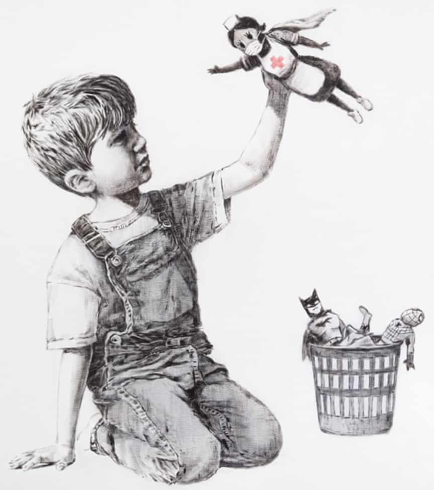 Misteriosul artist Bansky a realizat o lucrare dedicată „supereroilor” care luptă împotriva coronavirusului  660812