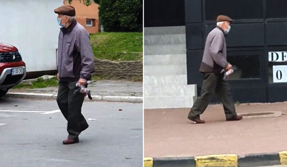 Bătrân din Suceava, filmat în timp ce jumulea un porumbel pe stradă: 'Îl mănânc, ce să fac cu el'