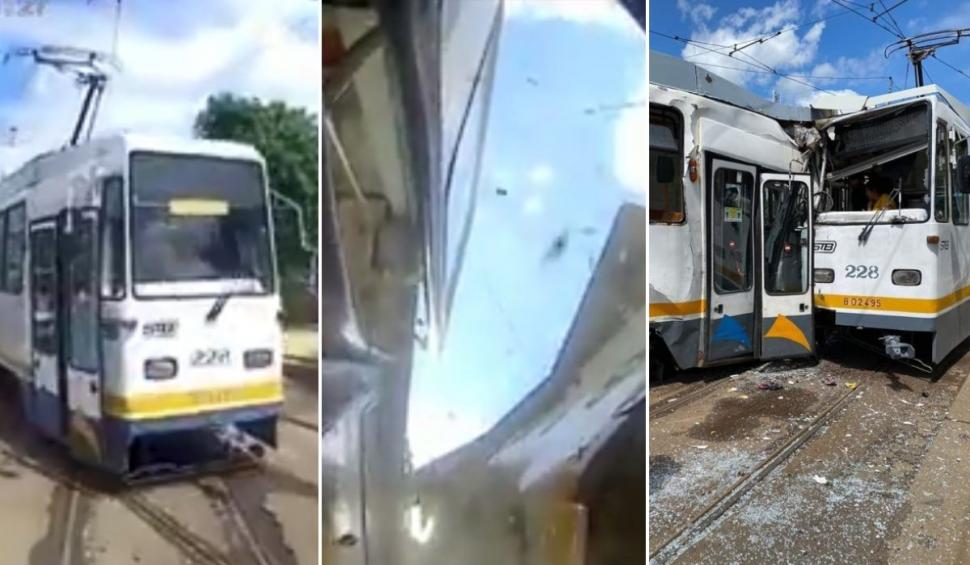 Filmul accidentului cu două tramvaie din București. Impactul, surprins de o cameră de supraveghere