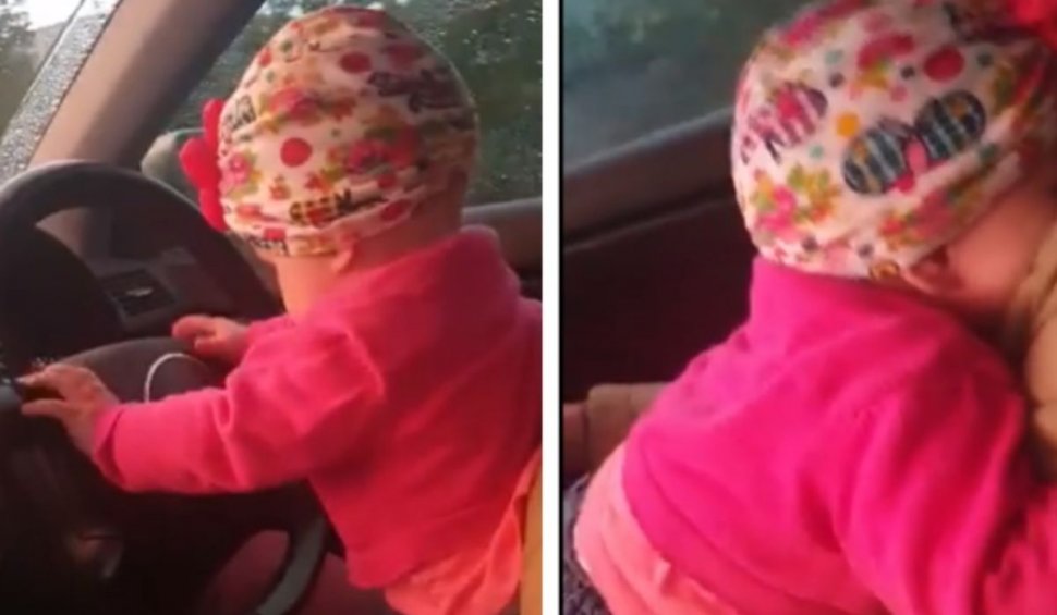 Un șofer din Cluj și-a pus fetița la volan, în timp ce conducea pe stradă: 'Uită-te în față la drum'