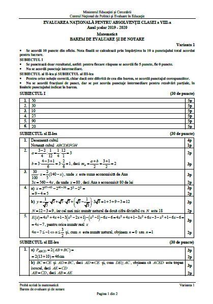 UPDATE! Barem matematică Evaluare Națională 2020. Edu.ro a publicat baremul. Cum se rezolvau, de fapt, subiectele 668073