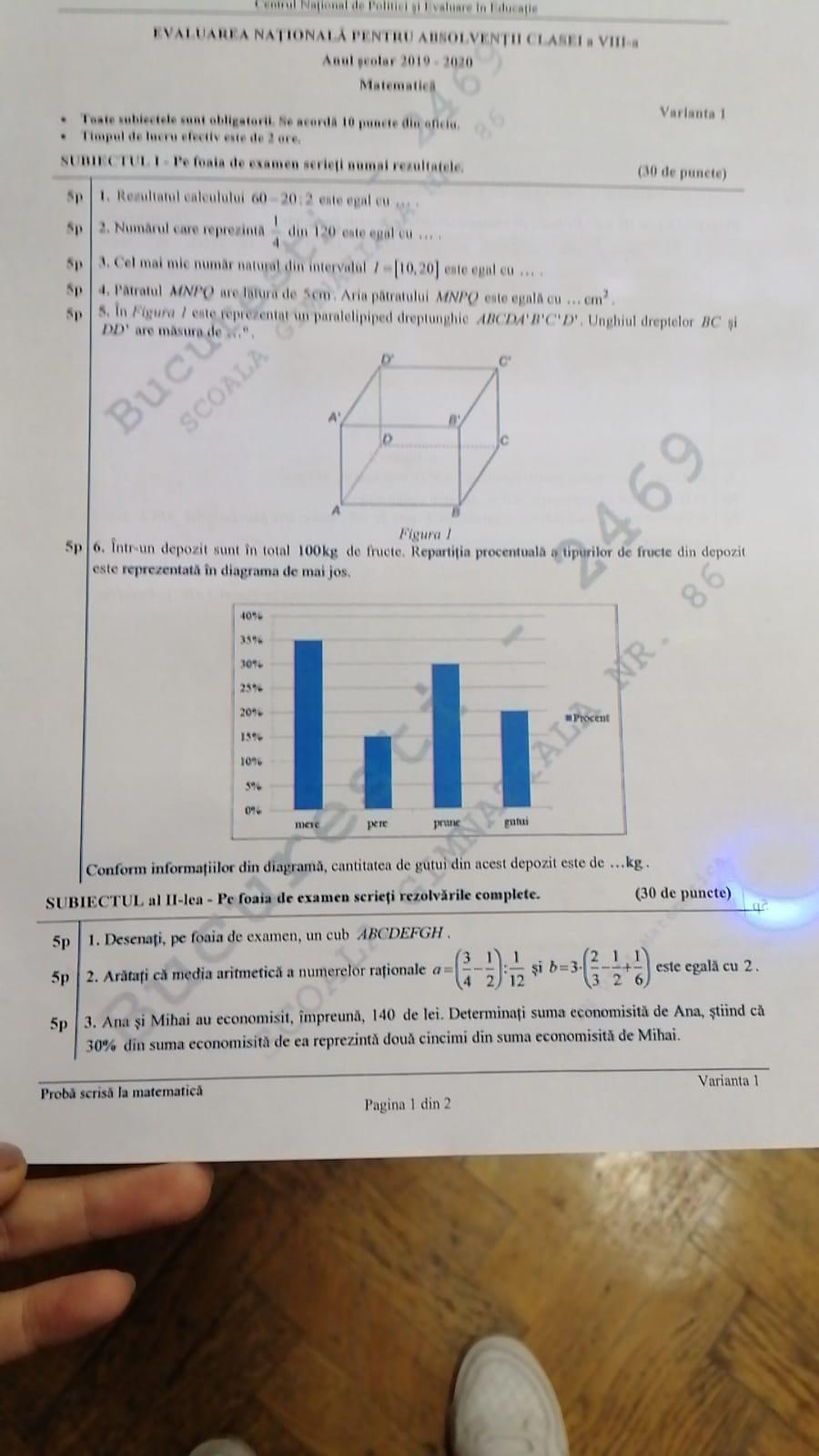 Subiecte Evaluare Națională 2020 la Matematică, publicate pe edu.ro 667975
