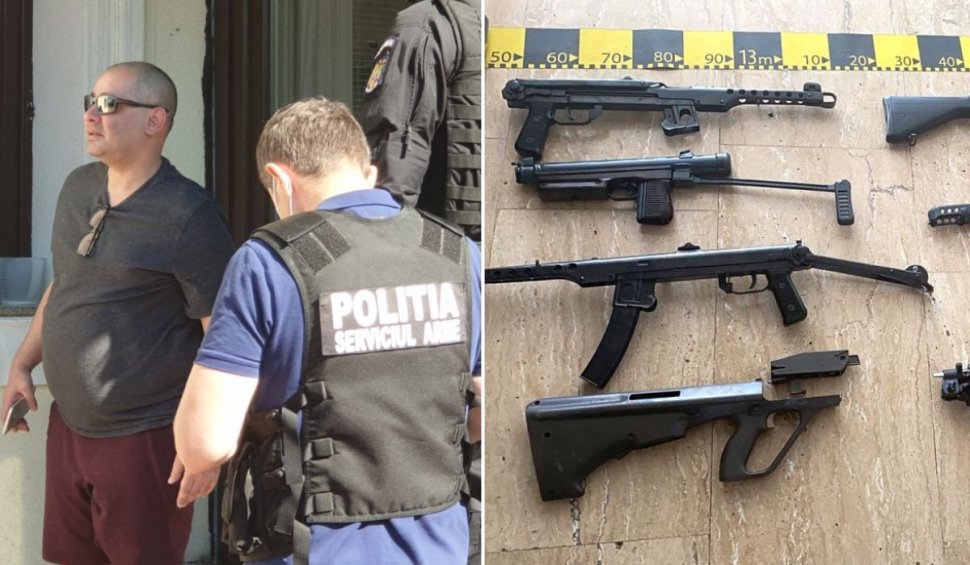 Arme de asalt și grenade găsite în vila unui irakian din Dumbrăvița. Arsenalul era fabricat cu imprimante 3D