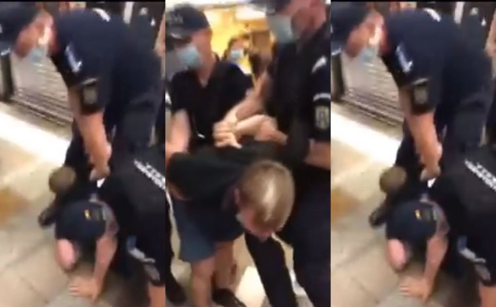 Imagini șocante surprinse în București. Tânăr agresat de jandarmi la metrou pentru că nu avea masca pe nas