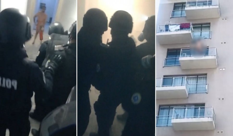 Tânăr 'liniștit' cu grenade de mascați, în București, înainte de a se arunca dezbrăcat de la etaj