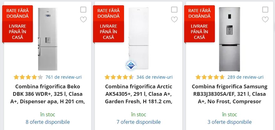 eMAG reduceri. 3 combine frigorifice in rate fara dobanda, mai ieftine si cu 30%