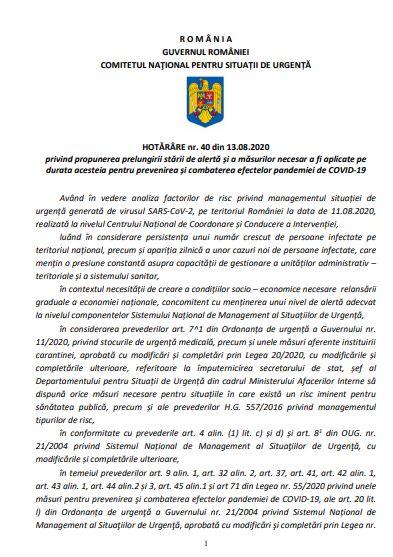DOCUMENT. Se prelungește starea de alertă pentru încă 30 de zile 674644