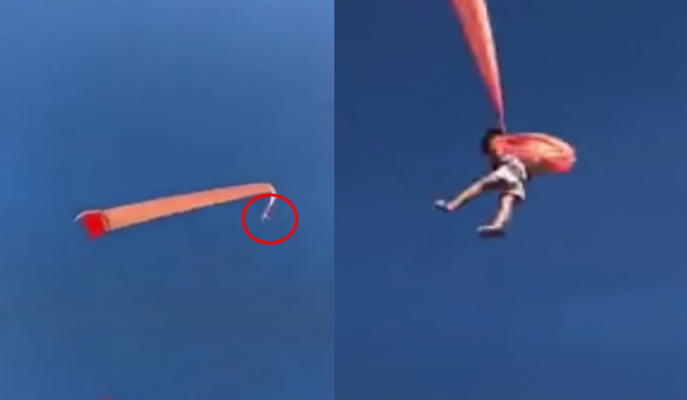 O fetiţă de 3 ani a fost aruncată în aer zeci de metri de un zmeu uriaş. Scenele de groază au fost filmate