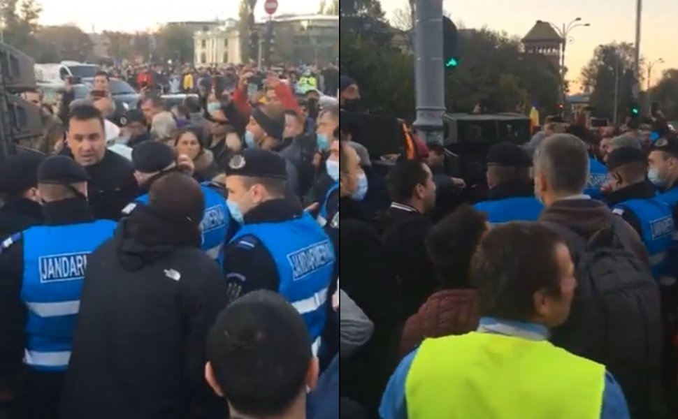 Scandal la protestul organizat în Piața Victoriei. Jandarmii au intervenit în forță 