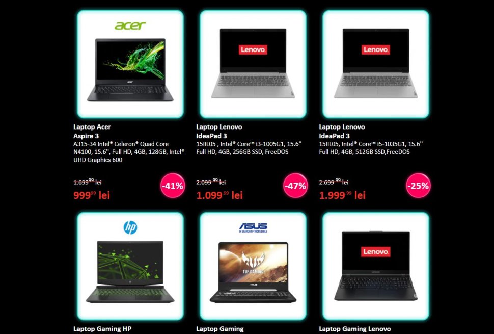 eMAG Black Friday 2020. 7 laptopuri ieftine: îți cumperi unul cu 800 de lei!