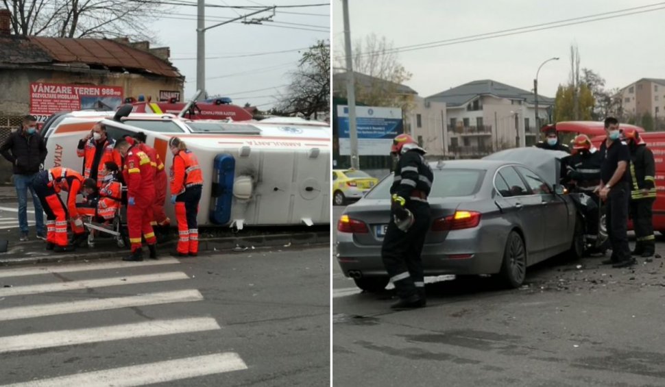 Ambulanţă spulberată de un BMW, într-o intersecţie din Bucureşti