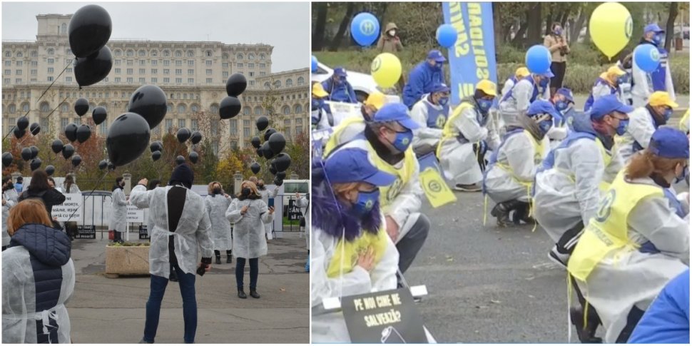 Proteste în faţa Guvernului şi Parlamentului! Cadrele medicale au ieşit din nou în stradă: ''Nu lăsaţi SĂNĂTATEA să moară!''