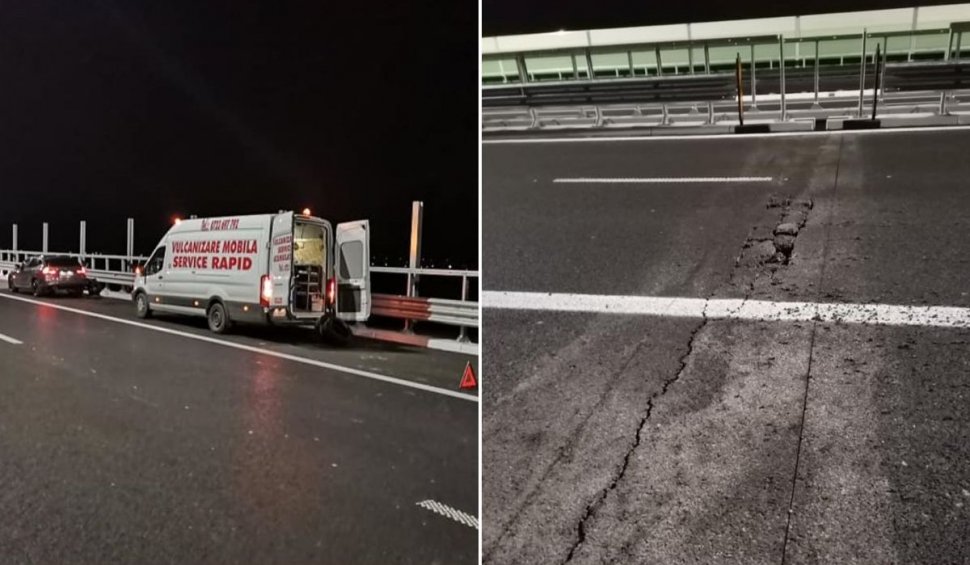 Un şofer din Bacău şi-a distrus maşina într-o groapă de pe Autostrada Moldovei, la câteva ore după inaugurarea făcută de Iohannis şi Orban