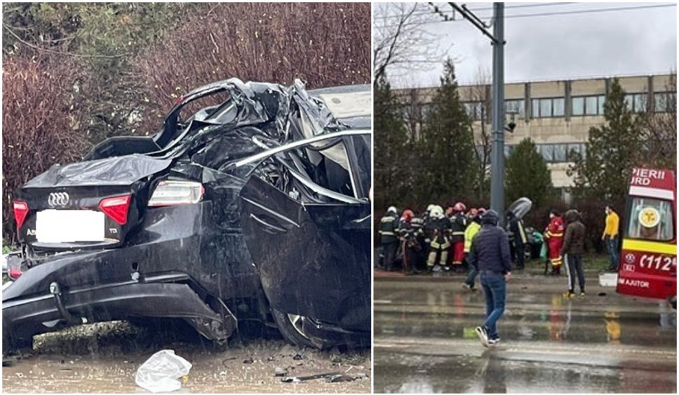 Un șofer vitezoman de 22 de ani a supravieţuit miraculos, după ce a intrat cu mașina într-un stâlp