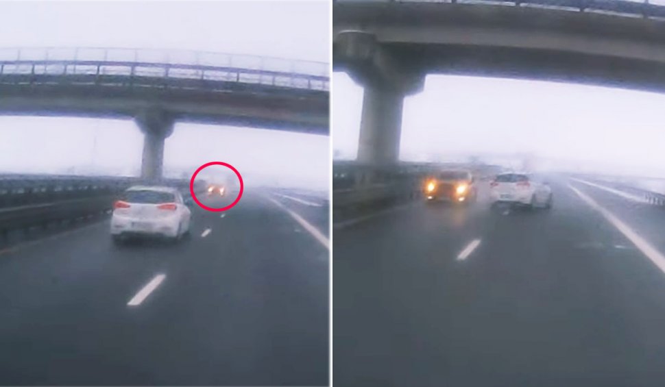 Şofer kamikaze pe o autostradă din România. A intrat pe contrasens, în faţa unei maşini care circula cu 100km/h