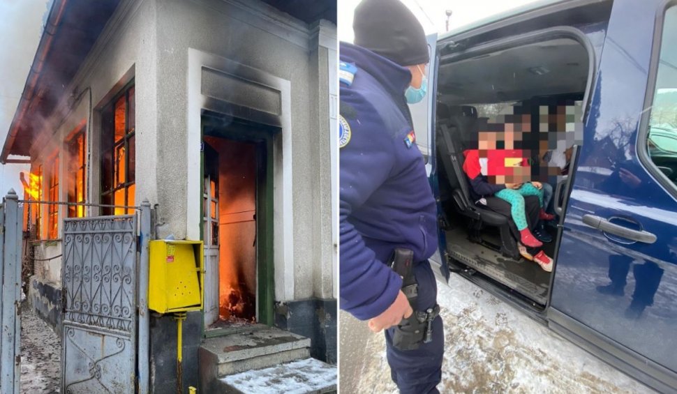 Şapte oameni, printre care şi un bebeluş, treziţi din somn şi salvaţi de jandarmi după ce le-a luat foc casa