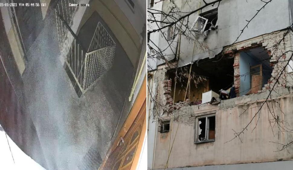 Explozia devastatoare din blocul din Găeşti, filmată de o cameră de supraveghere