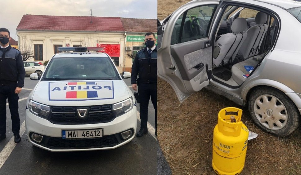 Doi polițiști din Alba au salvat viața unui om care a vrut să se sinucidă cu o butelie de gaz în maşină