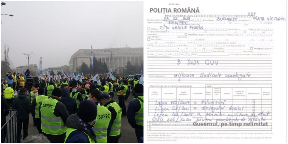 Sute de poliţişti din ţară protestează în Piaţa Victoriei! Florin Cîţu a fost ''amendat'' şi sancţionat pe timp nelimitat