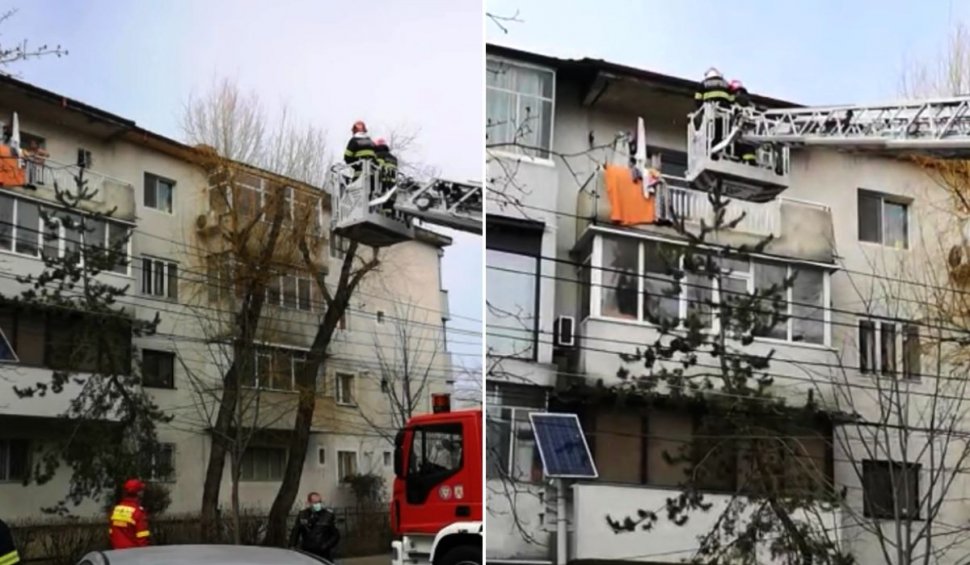 Bunică din Focşani, închisă de nepot în balcon. Copilul a început să aplaude când i-a văzut pe pompieri