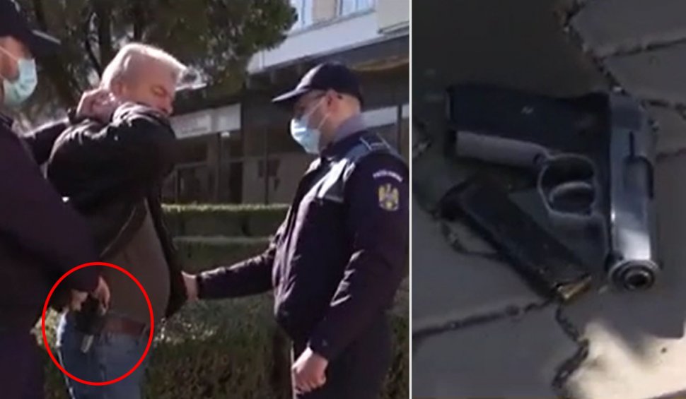 Bărbat înarmat prins în direct la TV cu un pistol, pe o strada din Oneşti 