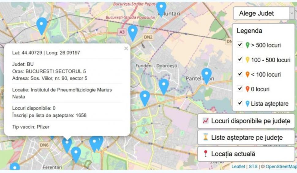 Platforma de vaccinare afișează de astăzi tipurile de vaccin din fiecare centru. Harta interactivă a centrelor de vaccinare