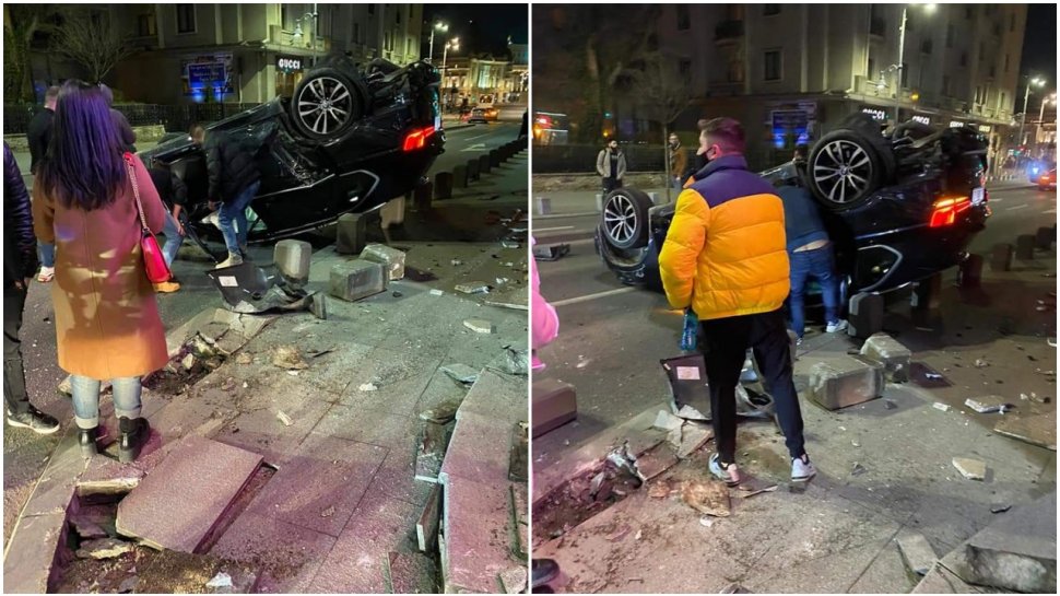 Accident pe Calea Victoriei din București! Un șofer s-a răsturnat cu mașina