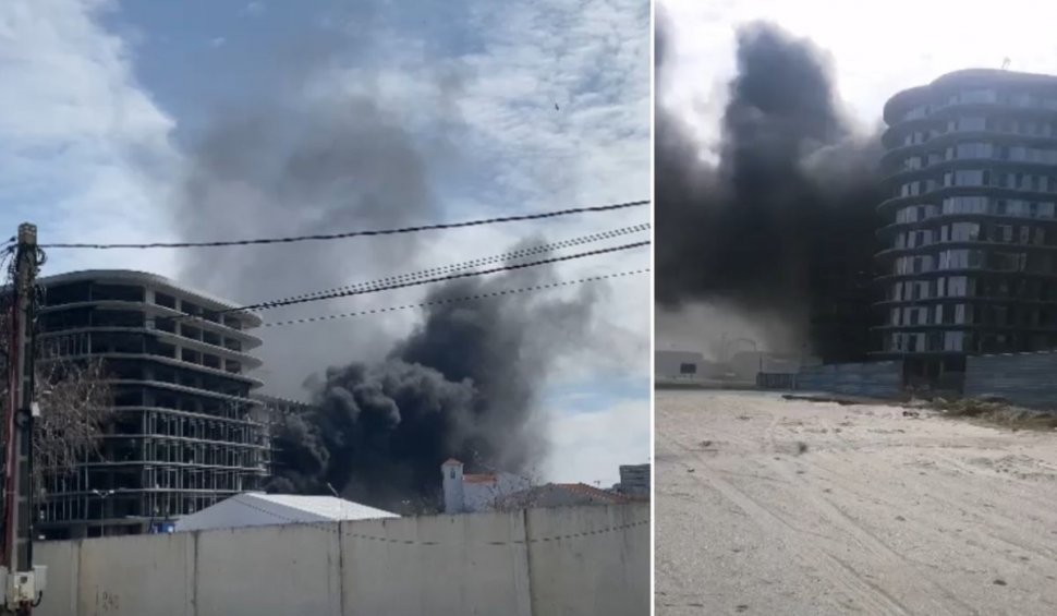 Incendiu uriaş la un hotel aflat în construcţie pe plaja din Mamaia Nord