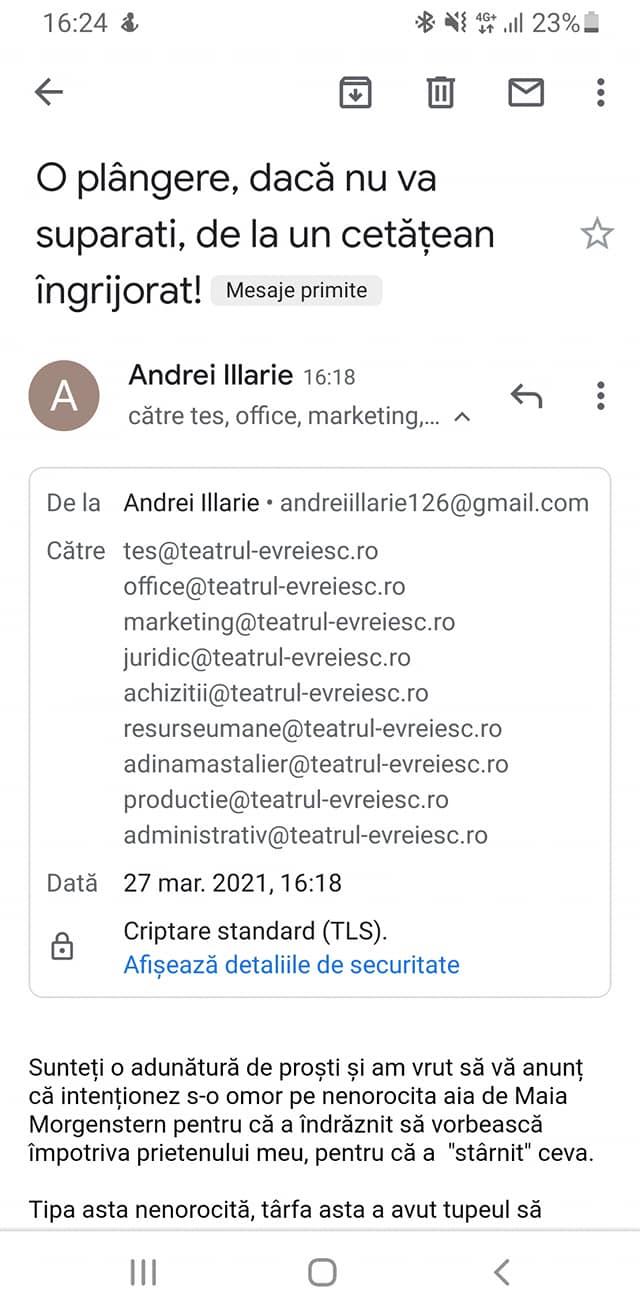 Maia Morgenstern, ameninţată cu moartea chiar de sărbătoarea Pesah: "Are zilele numărate! O să dau foc teatrului" 700759