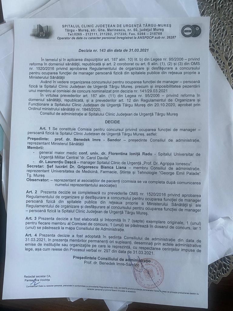 DOCUMENTE. Vlad Voiculescu sabotează politic concursul de manager de la Spitalul Târgu Mureș 702376