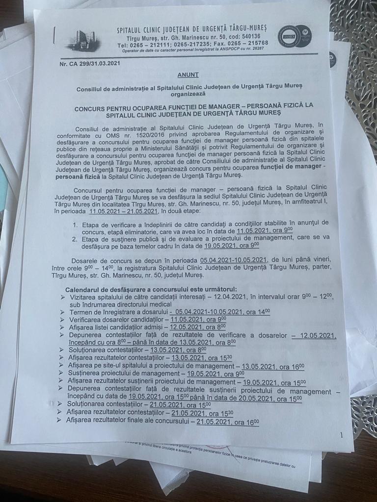 DOCUMENTE. Vlad Voiculescu sabotează politic concursul de manager de la Spitalul Târgu Mureș 702377