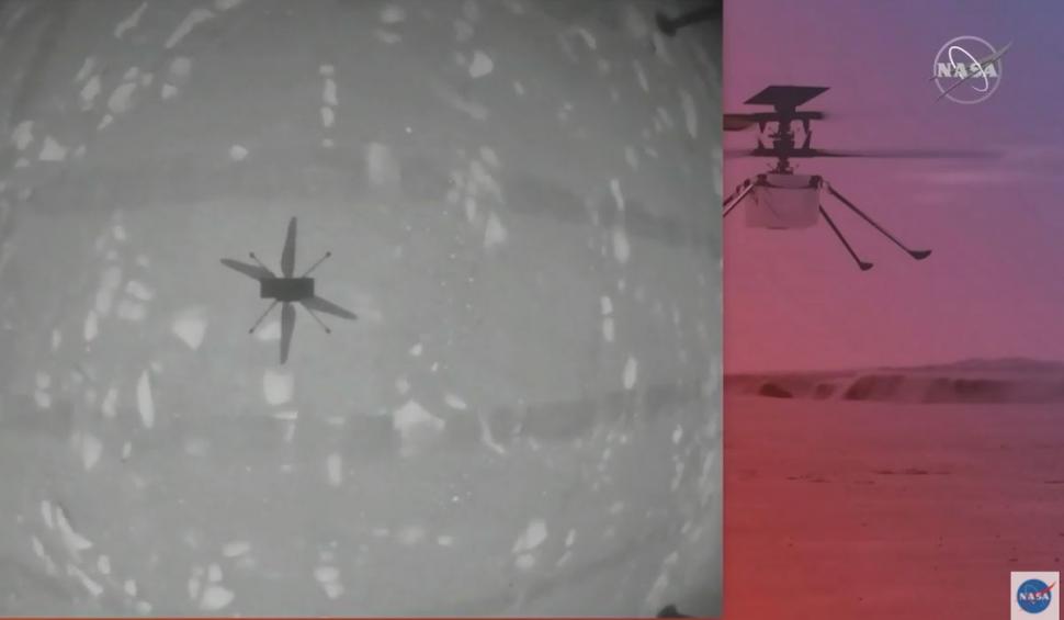 Elicopterul Ingenuity a efectuat, luni, primul zbor motorizat cu elice în atmosfera planetei Marte 703557