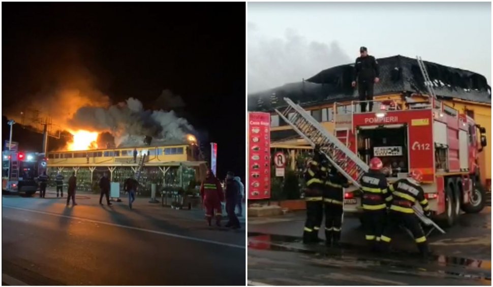 Incendiu puternic în Buzău. Acoperișul unui motel a ars în totalitate