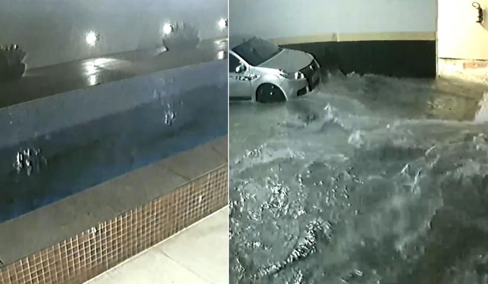 O piscină s-a prăbuşit în parcarea subterană a unui bloc