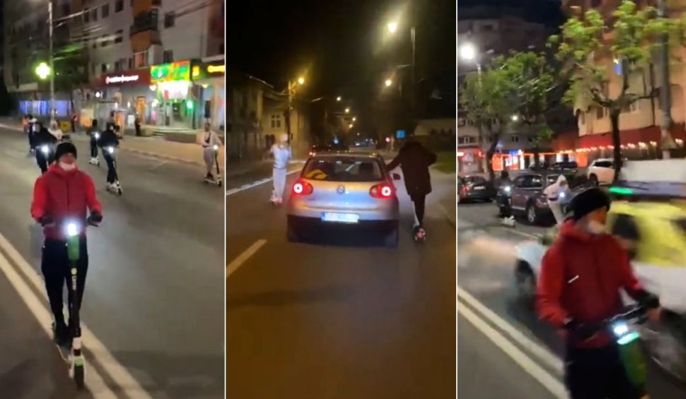 Tineri din Târgovişte, filmaţi în timp ce fac slalom cu trotinetele printre maşini