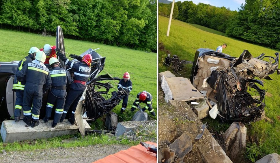Accident rutier grav în Bistriţa-Năsăud, după ce o mașină a intrat într-un cap de pod. Trei bărbaţi au ajuns la spital