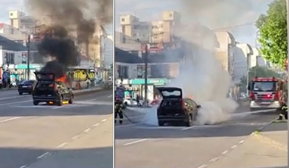 O maşină a luat foc în timp ce aştepta la semafor în Brăila