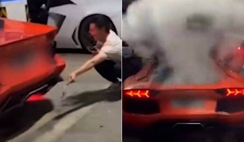 Un tânăr şi-a dat foc la Lamborghini în timp ce încerca să facă frigărui la eşapament
