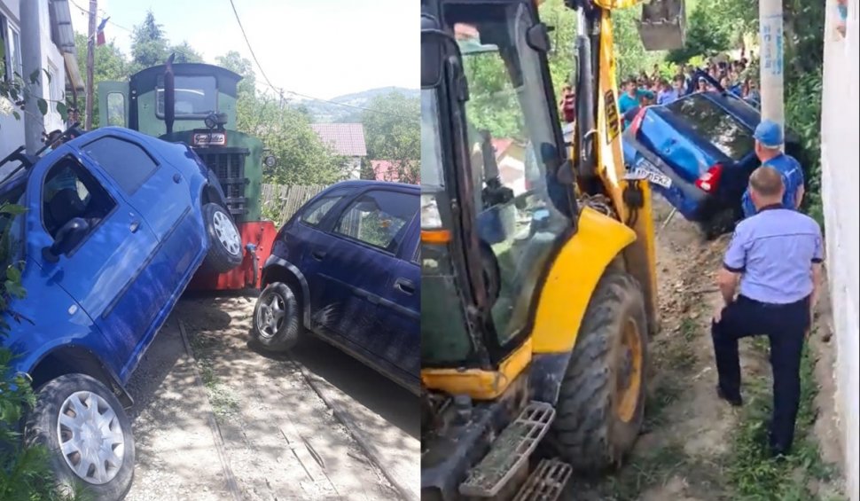 Oamenii din Roșia Montană protestează după ce Mocănița a lovit două mașini