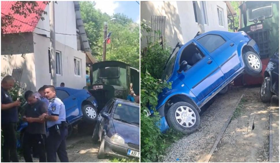 Conductorul mocăniţei Apusenilor s-a ales cu dosar penal pentru distrugere din culpă după ce a lovit două maşini parcate pe şine