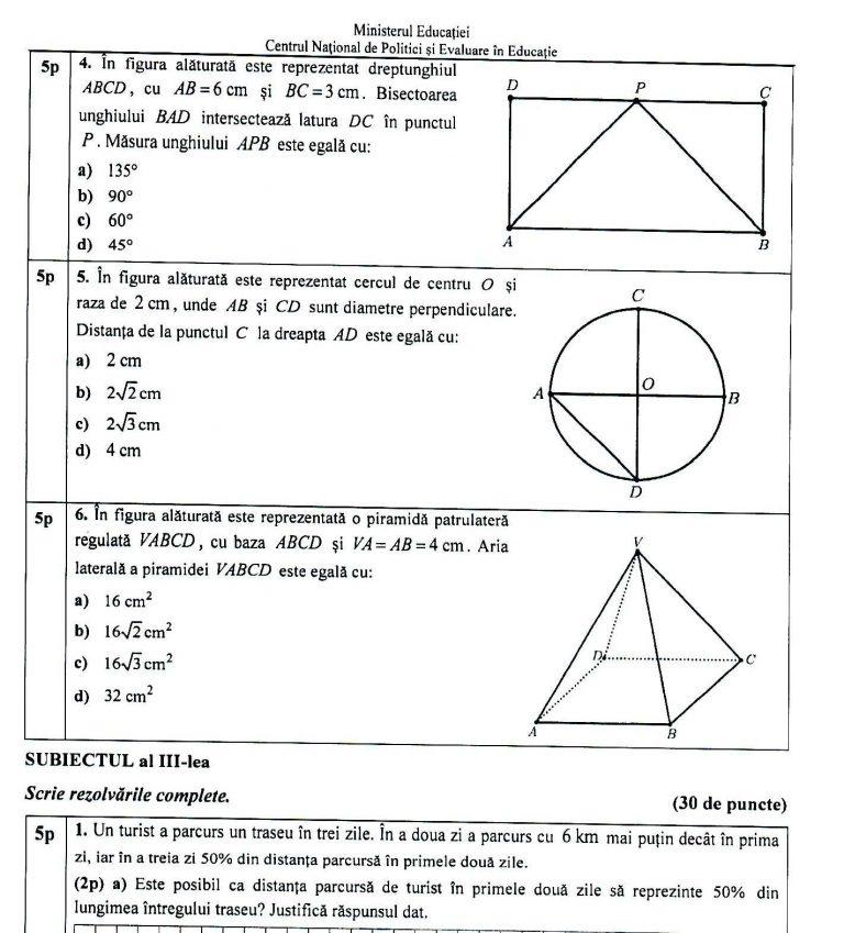 Subiecte Matematică Evaluare Naţională 2021. Ce au primit elevii la examen 713206