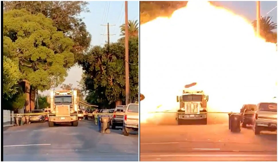  Momentul în care un camion plin cu artificii sare în aer și rănește 17 persoane, printre care 9 polițiști, în SUA