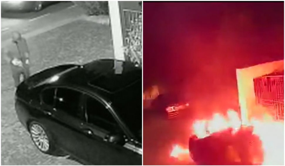 Mașină incendiată în stil mafiot, în parcarea unei locuințe din Giarmata, lângă Timișoara. "Este a unui luptător MMA"