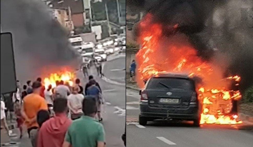 O maşină a luat foc în trafic la Agigea. O femeie a ajuns la spital cu arsuri