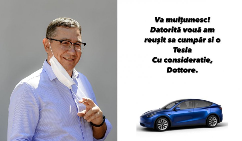 Victor Ponta, ironizat pe site-ul PRO România, după ce partidul a cumpărat mașini scumpe din bani publici: ”Datorită vouă am reușit să cumpăr și o Tesla. Cu considerație, Dottore”
