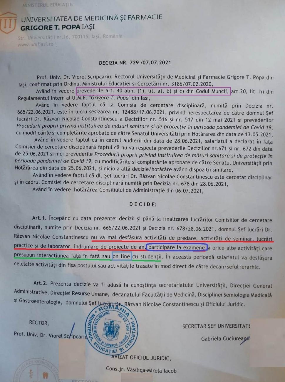 Medicul antivaccinist Răzvan Constantinescu, suspendat de la UMF Iaşi pe durata cercetării disciplinare 715682